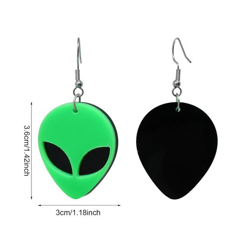 yueton 1 Pair of Fashion Funny Cool Neon Green Alien Head Pendant Dangle Drop Earrings Novelty Personalized Cute Cartoon Spaceman Alien Earrings Creative Unique Punk Acrylic Earrings Rave Earrings in Saudi Arabia