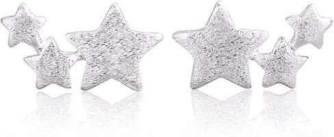 coadipress Tri Star Post Stud Earrings for Women Girls Unique Small Matte Three Silver Crawler Star Studs Jewelry in Saudi Arabia