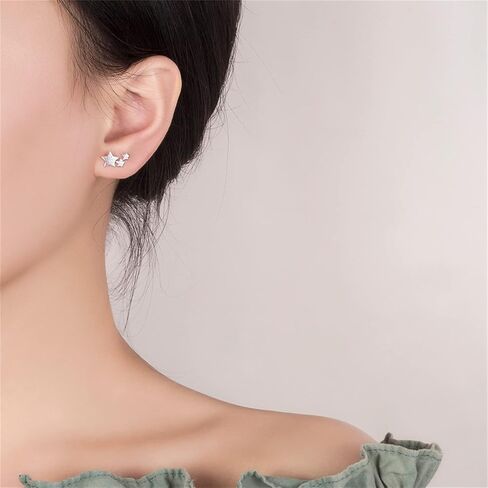 coadipress Tri Star Post Stud Earrings for Women Girls Unique Small Matte Three Silver Crawler Star Studs Jewelry in Saudi Arabia