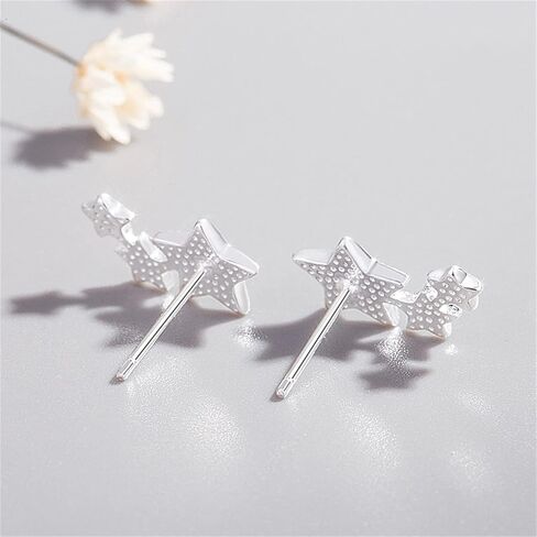 coadipress Tri Star Post Stud Earrings for Women Girls Unique Small Matte Three Silver Crawler Star Studs Jewelry in Saudi Arabia
