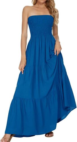 Women's Summer Strapless Tube Top Maxi Dresses Off Shoulder Boho Beach Long Dress in Kuwait