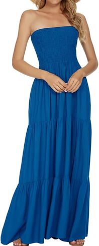 Women's Summer Strapless Tube Top Maxi Dresses Off Shoulder Boho Beach Long Dress in Kuwait