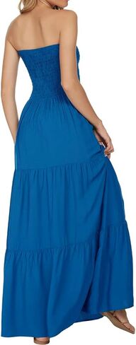 Women's Summer Strapless Tube Top Maxi Dresses Off Shoulder Boho Beach Long Dress in Kuwait