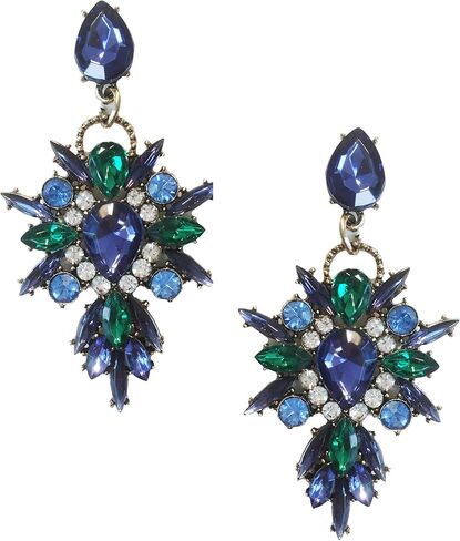 Extra LARGE Antique Retro Art Deco Vintage Style Blue Sapphire Green Emerald Chunky Statement Rhinestone Pageant Drag Queen Bridal Prom Wedding Earrings in Saudi Arabia