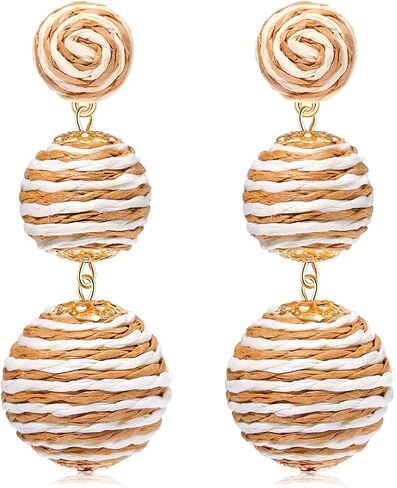 Boho Rattan Earrings Handmade Rattan Ball Dangle Drop Earrings Woven Lightweight Earrings for Summer Beach Holiday Jewelry in Saudi Arabia