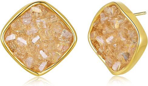 أقراط PHNIBIRD ذهبية مربعة الشكل من الكريستال الطبيعي للنساء أقراط هندسية لامعة رقيقة للفتيات للمواعدة أو الارتداء اليومي in Kuwait