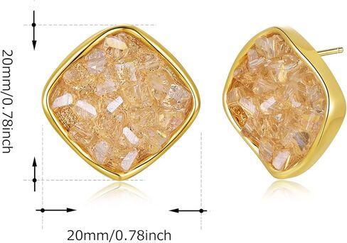 أقراط PHNIBIRD ذهبية مربعة الشكل من الكريستال الطبيعي للنساء أقراط هندسية لامعة رقيقة للفتيات للمواعدة أو الارتداء اليومي in Kuwait