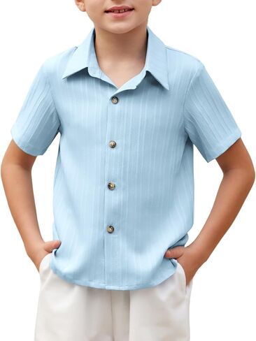 Arshiner Boys Casual Short Sleeve Button Down Shirt Collared Beach Shirt Size 3-12 Years Old in Saudi Arabia