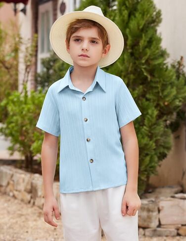 Arshiner Boys Casual Short Sleeve Button Down Shirt Collared Beach Shirt Size 3-12 Years Old in Saudi Arabia