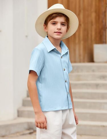 Arshiner Boys Casual Short Sleeve Button Down Shirt Collared Beach Shirt Size 3-12 Years Old in Saudi Arabia
