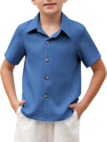 Arshiner Boys Casual Short Sleeve Button Down Shirt Collared Beach Shirt Size 3-12 Years Old in Saudi Arabia