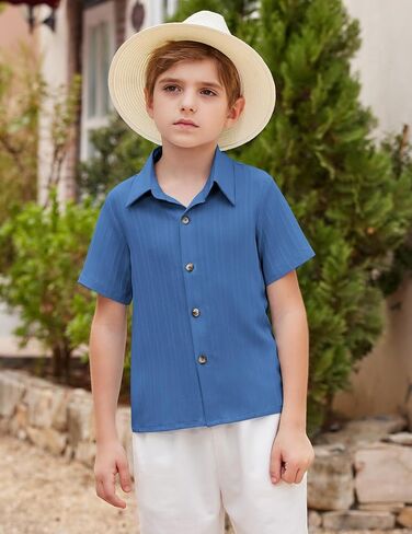 Arshiner Boys Casual Short Sleeve Button Down Shirt Collared Beach Shirt Size 3-12 Years Old in Saudi Arabia
