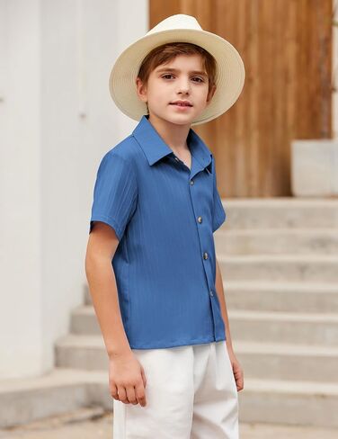 Arshiner Boys Casual Short Sleeve Button Down Shirt Collared Beach Shirt Size 3-12 Years Old in Saudi Arabia