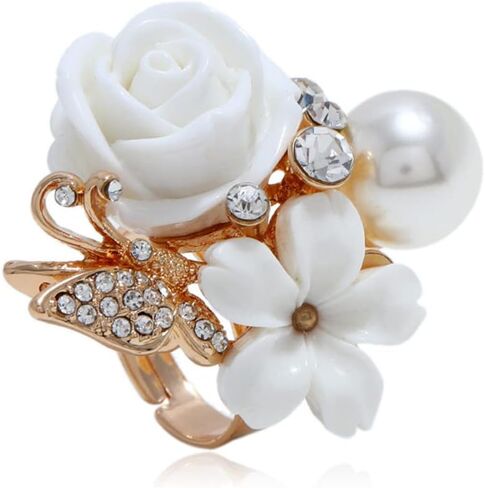 CZ Rose Flower Wedding Ring for Women Girls Statement Engagement Round Rhinstone Crystal Aryclic Daisy Plumeria Adjustable Open Wrap Finger Rings Comfort Fit Cocktail Party Valentine Jewelry in Kuwait