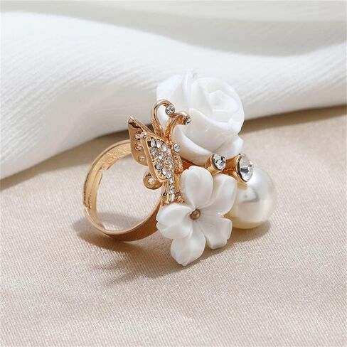 CZ Rose Flower Wedding Ring for Women Girls Statement Engagement Round Rhinstone Crystal Aryclic Daisy Plumeria Adjustable Open Wrap Finger Rings Comfort Fit Cocktail Party Valentine Jewelry in Kuwait