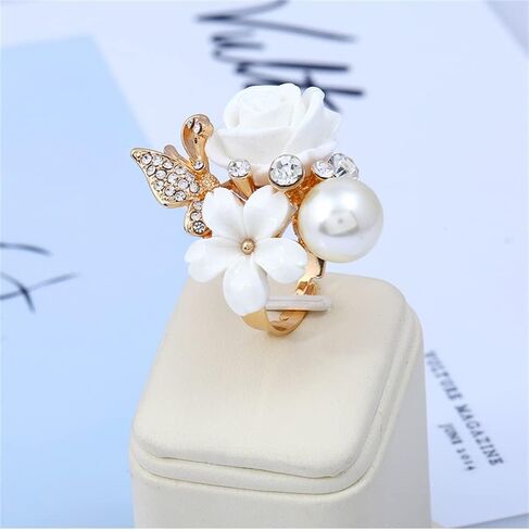 CZ Rose Flower Wedding Ring for Women Girls Statement Engagement Round Rhinstone Crystal Aryclic Daisy Plumeria Adjustable Open Wrap Finger Rings Comfort Fit Cocktail Party Valentine Jewelry in Kuwait