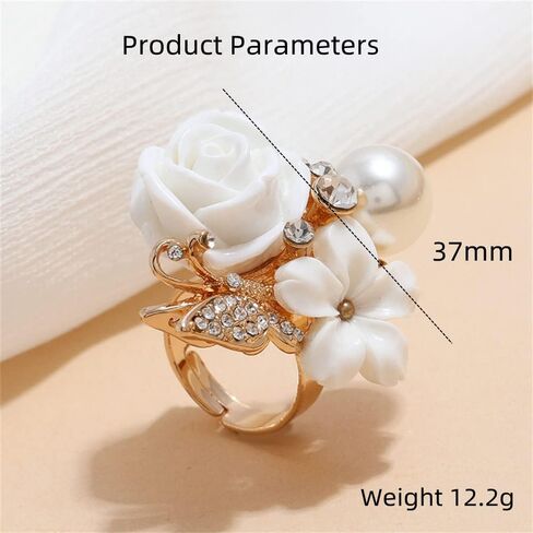 CZ Rose Flower Wedding Ring for Women Girls Statement Engagement Round Rhinstone Crystal Aryclic Daisy Plumeria Adjustable Open Wrap Finger Rings Comfort Fit Cocktail Party Valentine Jewelry in Kuwait