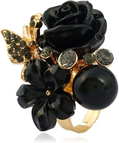 CZ Rose Flower Wedding Ring for Women Girls Statement Engagement Round Rhinstone Crystal Aryclic Daisy Plumeria Adjustable Open Wrap Finger Rings Comfort Fit Cocktail Party Valentine Jewelry in Kuwait