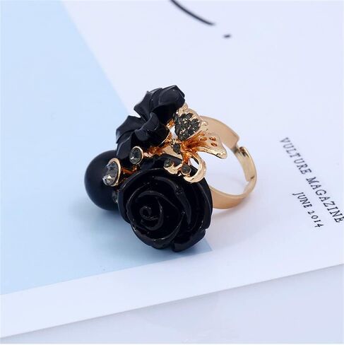 CZ Rose Flower Wedding Ring for Women Girls Statement Engagement Round Rhinstone Crystal Aryclic Daisy Plumeria Adjustable Open Wrap Finger Rings Comfort Fit Cocktail Party Valentine Jewelry in Kuwait