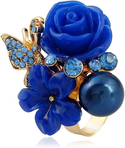 CZ Rose Flower Wedding Ring for Women Girls Statement Engagement Round Rhinstone Crystal Aryclic Daisy Plumeria Adjustable Open Wrap Finger Rings Comfort Fit Cocktail Party Valentine Jewelry in Kuwait