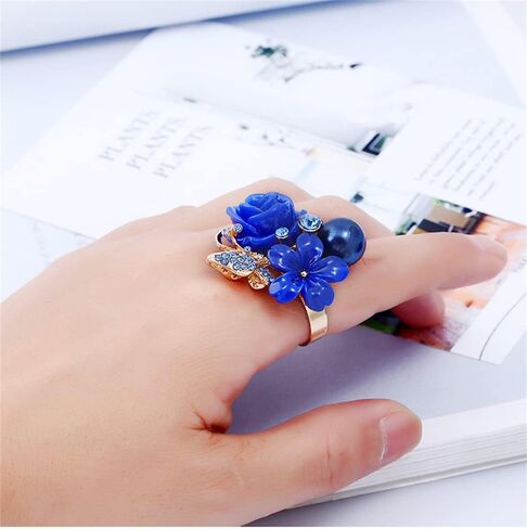 CZ Rose Flower Wedding Ring for Women Girls Statement Engagement Round Rhinstone Crystal Aryclic Daisy Plumeria Adjustable Open Wrap Finger Rings Comfort Fit Cocktail Party Valentine Jewelry in Kuwait
