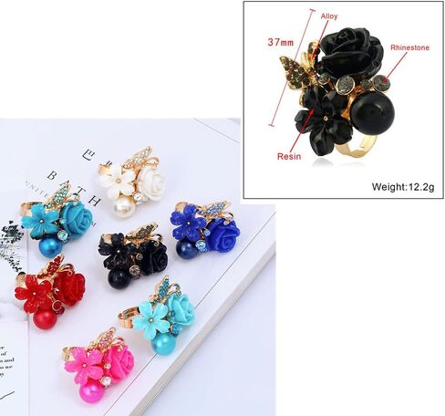 CZ Rose Flower Wedding Ring for Women Girls Statement Engagement Round Rhinstone Crystal Aryclic Daisy Plumeria Adjustable Open Wrap Finger Rings Comfort Fit Cocktail Party Valentine Jewelry in Kuwait