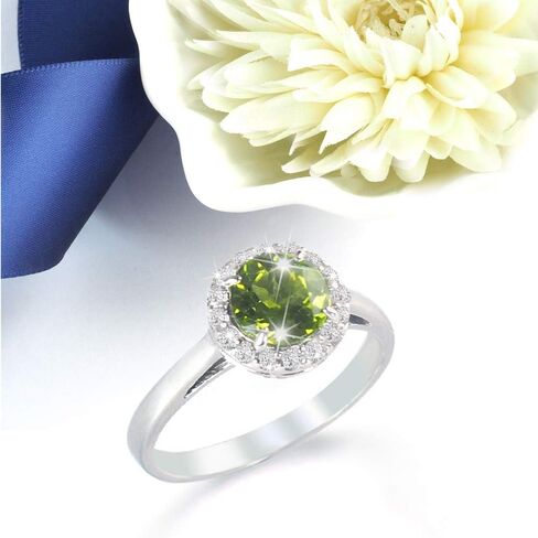 Womens 925 Sterling Silver Classic Solitaire Halo Center 7 mm Round Gemstone Birthstone Fine Jewelry Engagement Wedding Accessory Rings, 1.3 Carat Gemstone in Kuwait