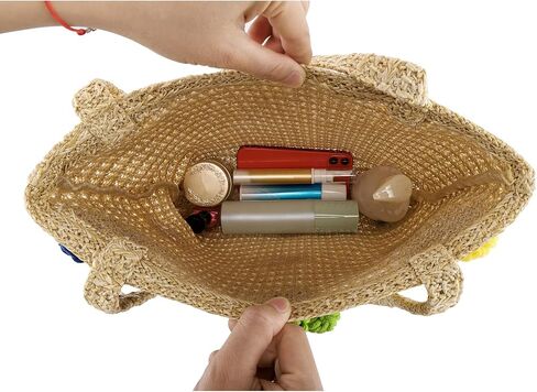 شيك يوميات حقيبة القش للنساء المنسوجة يدويا الصيف حقيبة يد للشاطئ مع الزهور حقيبة هوبو حقيبة كتف حقيبة شاطئية كبيرة in Kuwait