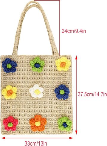 شيك يوميات حقيبة القش للنساء المنسوجة يدويا الصيف حقيبة يد للشاطئ مع الزهور حقيبة هوبو حقيبة كتف حقيبة شاطئية كبيرة in Kuwait