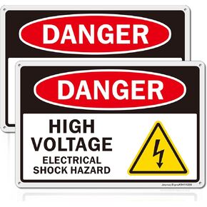 Danger - High Voltage Sign, Electrical Shock Hazard Sign, Caution Safety Sign, 2 Pack-12x8 Inches Reflective Aluminum, UV Protected, Ink Printing, Weatherproof, Fade Resistant, Easy to Mount