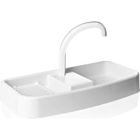White Plastic Toilet Sink – 15.25" – 20." Surface Mount Utility Toilet Tank Sink Cover w/Built-In Faucet & Sink for Handwashing & Flushing - Apartment Must Haves for Space & Water Conservation