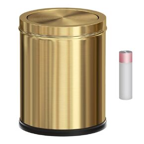 15L/4Gallon Modern Black and Gold Trash Can with Lid,Metal Waste Basket with Swing Lid,Black Garbage Can for Bathroom,Bedoom,Living Room,Rest Room,Kitchen,Office,Bank,Hotel(Black)