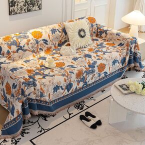 DREAMINGO Farmhouse Couch Cover Living Room Furniture Protector Floral Sofa Covers for 3 Cushion Couch Multi-Functional Couch Cover Blanket Washable Sofa Slipcovers for Sectional Couch, 71"x134"