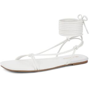 ALICEPUB Women's Comfortable Flat Sandals, Two Strap Ankle Buckle Sandals Open Toe Leather Summer Flat Sandals for Women