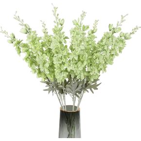 8PCS White Delphinium Artificial Flowers Larkspur Fake Flowers 33.5in Long Stem Faux Silk Flowers Bulk for Tall Vase for Home Wedding Floral Arrangement Centerpiece Table Decorations (White)