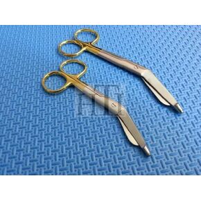 Set of 2 Premium O.R Grade Gold Handle SUPERCUT Lister Bandage Scissors 4.5" + 5.5" with ONE Serrated Blade (HTI BRAND)