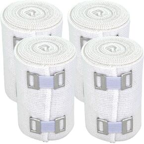 3" Organic Latex Free American Cotton - Comfort Elastic Bandage with Clip Fasteners - White, 4 Pack