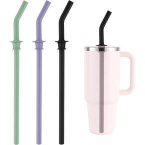 3pcs Press in Straw Replacement for Hydro Flask Travel Tumbler 40/32/28/20oz, BPA Free Reusable Silicone Tumbler Straws for HydroFlask Water Bottle Lid Accessories (Blue, Pink and Green)