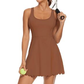 Tanou Womens Tennis Dress with Separated Shorts & Bra U Neck Golf Sleeveless Athletic Workout Scalloped Dress with 2 Pockets Peacock Blue Medium in Saudi Arabia