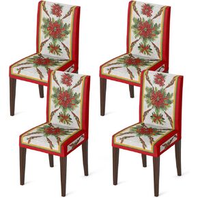 Horaldaily 4PCS Christmas Dining Chair Covers,Christmas Ribbon Stretch Removable Washable Slipcover Chair Protector for Dining Room Home Decor