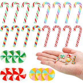 120 Pcs Mini Christmas Candy Cane Peppermint Ornaments Xmas Rainbow Fake Candy Decorations Tiny Candy Canes for Crafts No Hole Hanging Candy Cane Beads for DIY Scrapbooking (Multicolor,Cute Size)