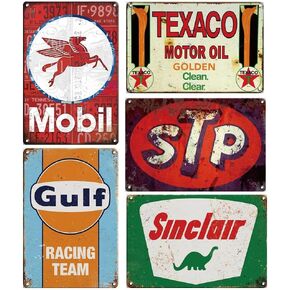 Vintage Metal Tin Signs Retro Garage Signs For Men Wall Decorations Old Car Shop Posters Oil And Gas Station Sign Man Cave Decor 5 Pcs 8×12 Inch (5 Pcs Combo C)