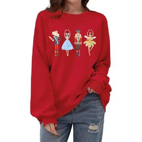 Women's Christmas Nutcracker Sweatshirt Crewneck Long Sleeve Shirt Xmas Holiday Pullover Tops