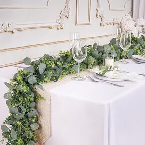 2 Pcs Eucalyptus Garland,5.9 FT Artificial Greenery Garland Fake Vines Eucalyptus Garland for Wedding Centerpiece Table Party Indoor Outdoor Wall Decor