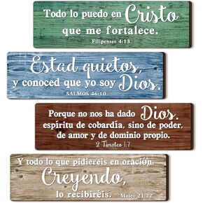Yousoontic 4 Pieces Spanish Bible Verses Wall Decor Christian Spanish Wood Plaque Hanging Sign Religious Wall Decor Bible Verses Wall Art for Home Office Farmhouse Kitchen