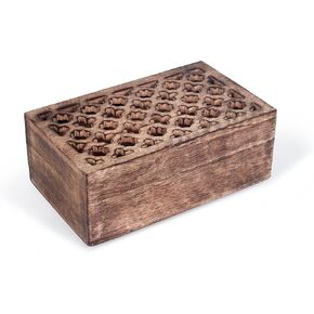 Wooden Hand Carving Jali Design Jewelry Storage Box Holder | Tarot Card Trinket Keepsake Wooden Storage Box Perfect Gifts for Women 8x5x2.5 Inch