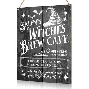 UDNADKEX Witch Decorations Hanging Sign, Halloween Witches Gothic Home Decor Witchy Wooden Wall Sign Decorations, Witches Brew Cafe