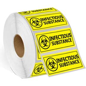 Caution Infectious Substances Warning Sign Stickers for Biohazard Specimen Bags,2x1 Inch,500 Pcs Per Pack