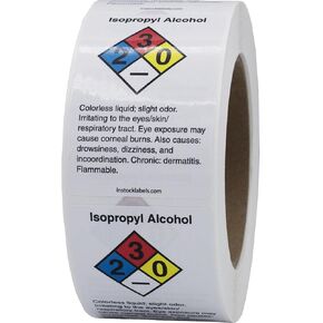 Isopropyl Alcohol Chemical NFPA Labels, 2 x 3 Inch Rectangles, 500 Total Labels per Roll