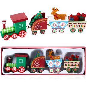 Christmas Train Painted Wooden Christmas Decoration Mini Christmas Tree Train Christmas Decorations Wood Train Decor for Xmas Table Top Ornament for Festival Party Decor (Deer, Colorful)